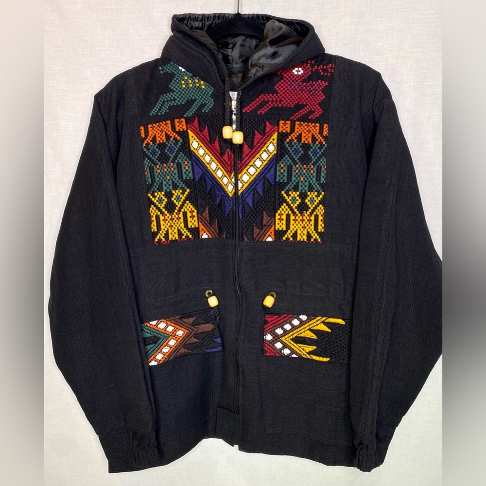 Guatemalan Parka Jacket Black Mens M Guatemalan Mayan Coat